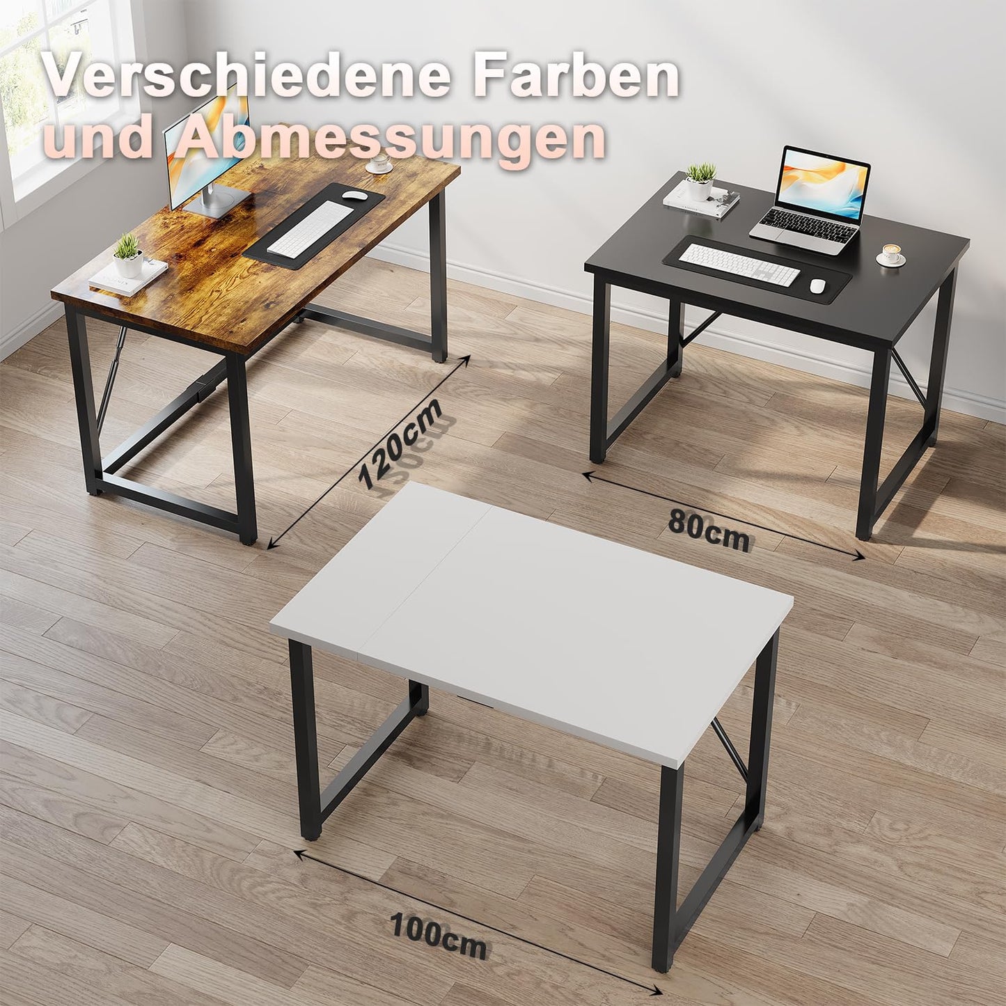JUMMICO Schreibtisch 100 x 50 x 75 cm, Kleiner Tisch Computertisch Bürotisch für Arbeitszimmer, Computertisch Klein für Home, Office, Braun