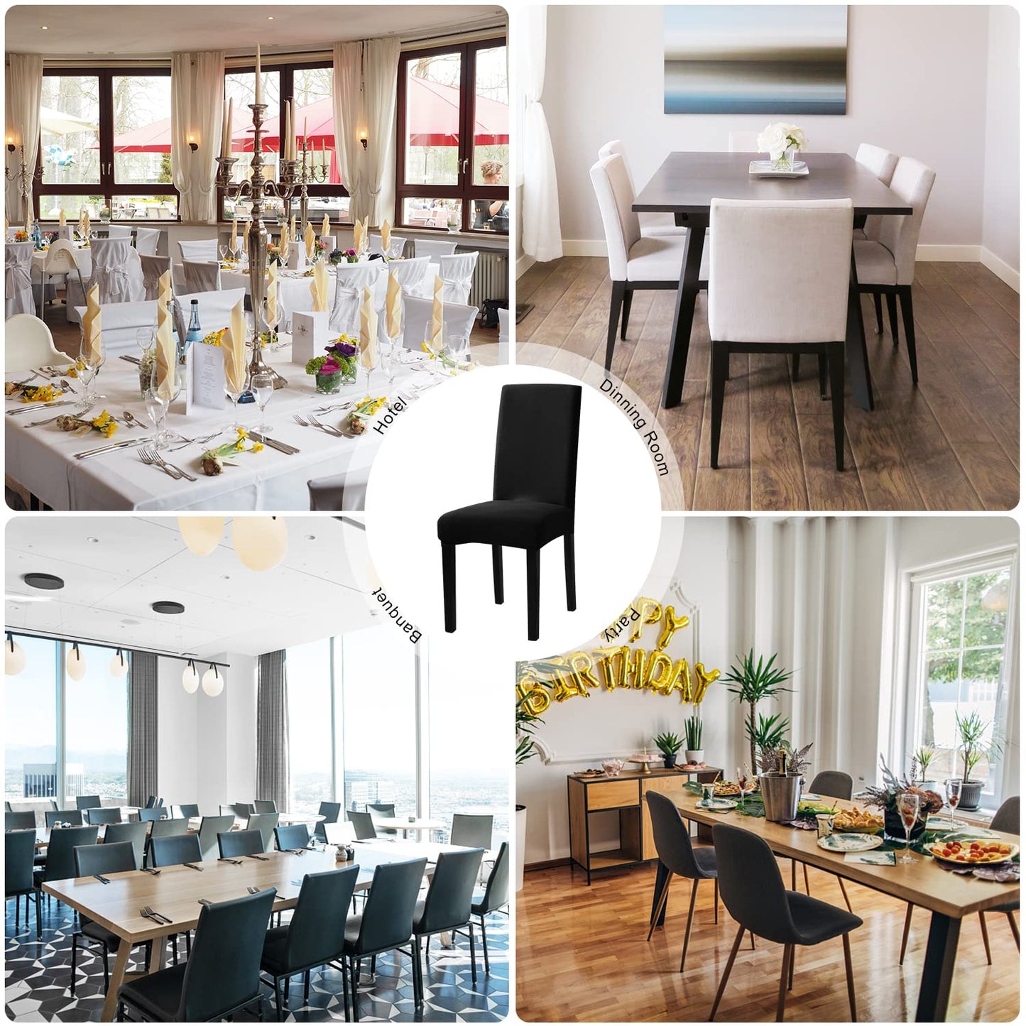 mafudoxi Stuhlhussen 4er Set, Stretch Abnehmbare Waschbar Stuhlbezug, Stretch Stuhlhusse mit Gummiband, für Hotel, Bankett, Restaurant, Haus, Party, Hochzeit(Black, 4Stück)