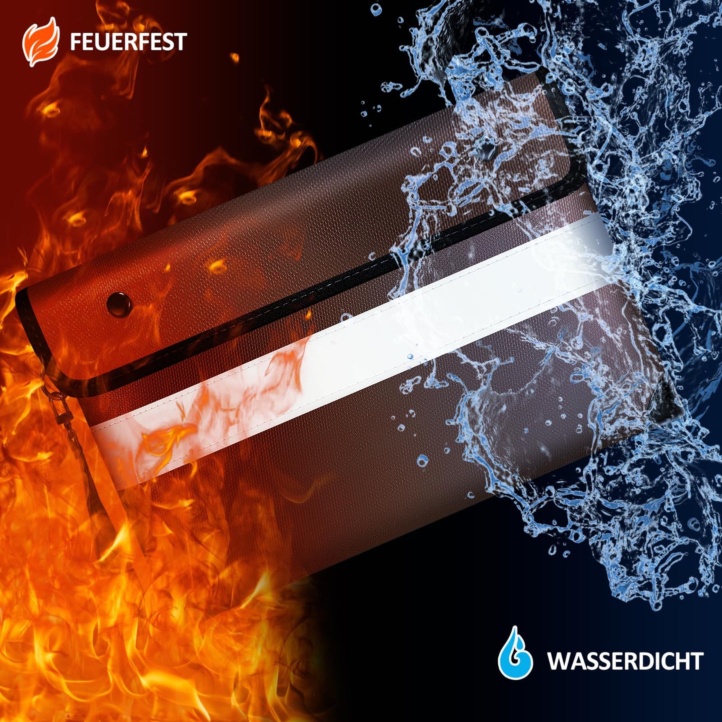 Vailoin 5200℉ Feuerfeste Tasche mit Reißverschluss,(28x19cm) Dokumententasche Feuerfest Wasserdicht,Geldtaschen Banktasche,Dokumentenkoffer Aktentasche für A5 Dokumente,Passport(Braun)
