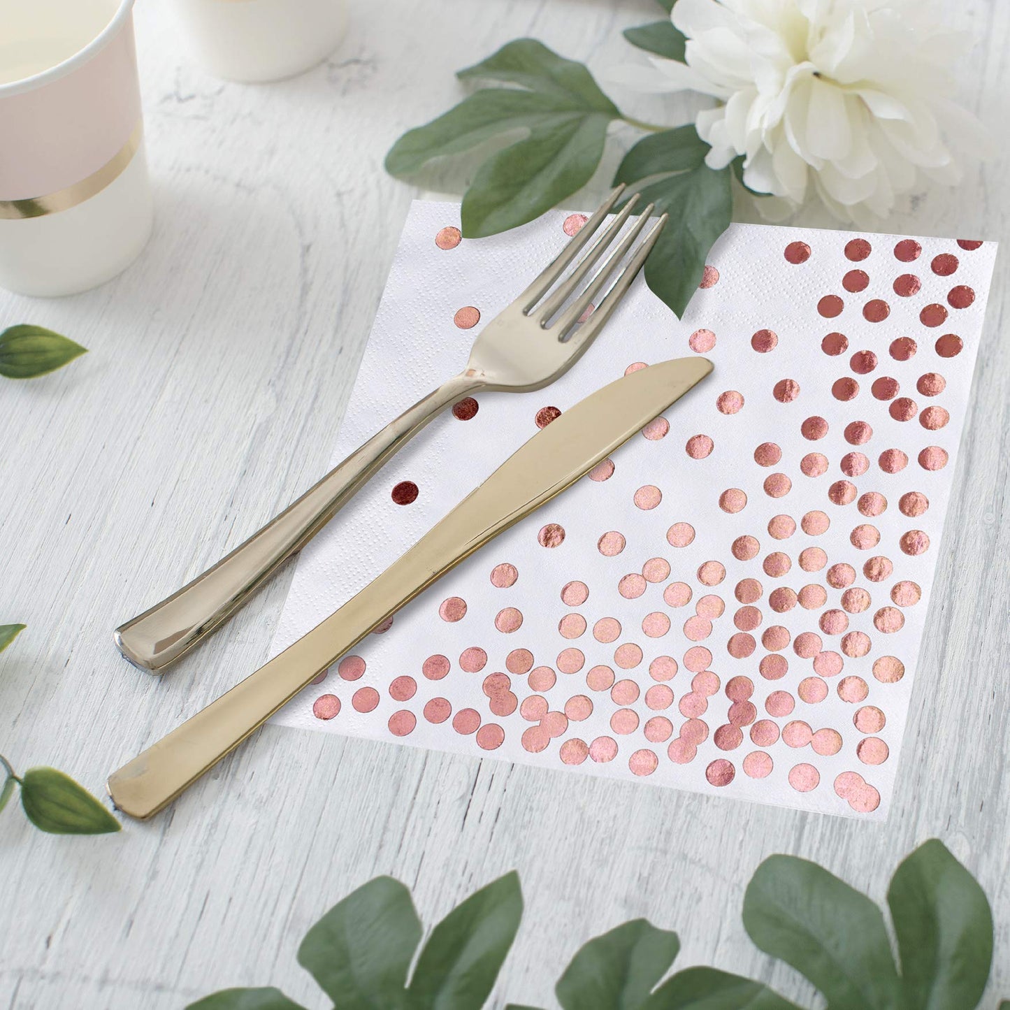 iZoeL 60 Servietten Partyservietten Rose Gold Dots 33 x 33cm 3-lagig Geburtstag Foiled Papierservietten Paper Napkins für Party Hochzeit Weihnachten Silvester