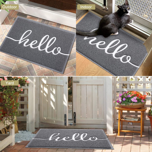 Homaxy Hello Fußmatte außen und innen, rutschfeste Schmutzfangmatte Türmatte, waschbar Fussmatte aussen für Haustür, Eingangsbereich, Garten (40 x 60 cm, Grau)