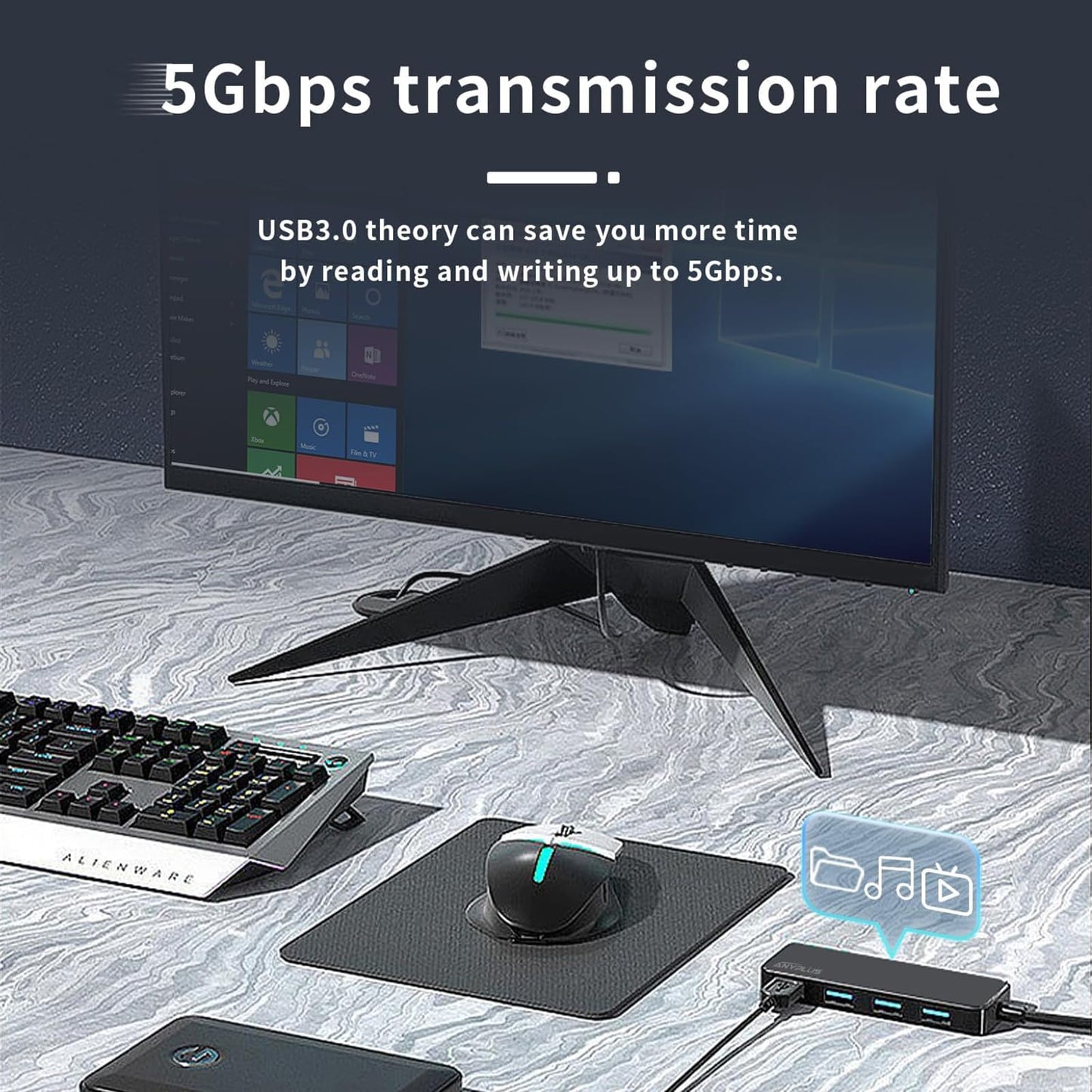 ANYPLUS USB Hub 3.0, 4 Port USB-Hubs, tragbarer USB Splitter Mini USB Verteiler für Desktop, Laptop, Xbox, Flash Drive, HDD, Konsole, Drucker, PC, Tastaturen, HP, Dell