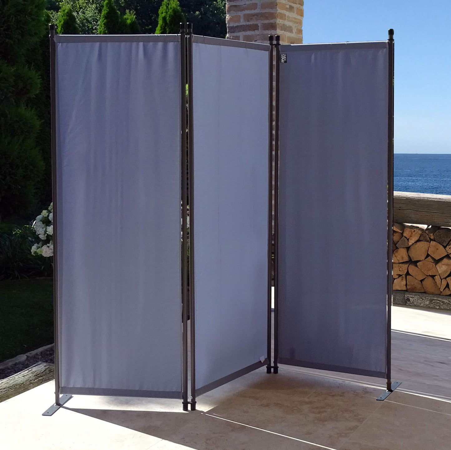 QUICK STAR Paravent 3 Teilig 170 x 165 cm Stoff Raumteiler Trennwand Balkon Sichtschutz Stellwand Faltbar Grau