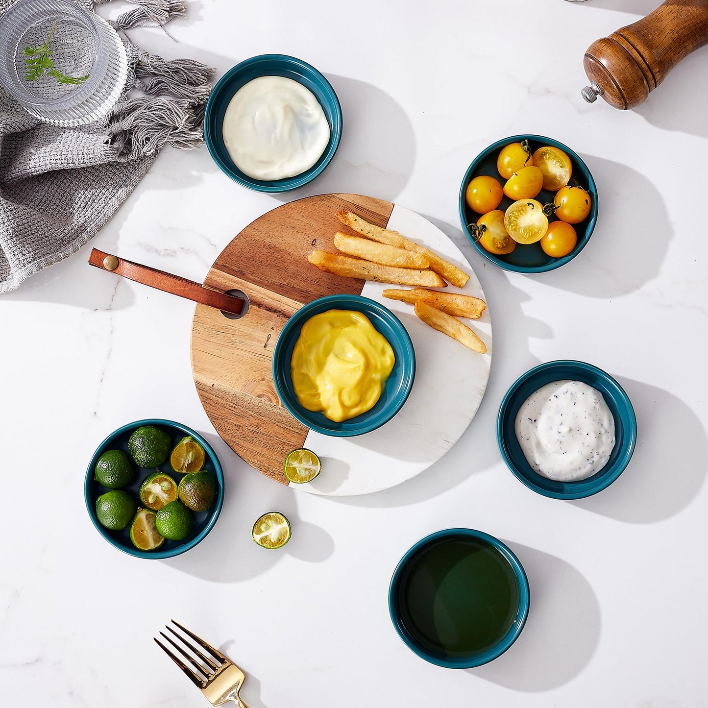 Swuut Keramik Sojasosenschale,9cm Dipping Schalen 6er Set, kleine Vorspeisen Pinch Dip Schüssel für Beilagen, Sushi, Ketschup, BBQ (Grün)