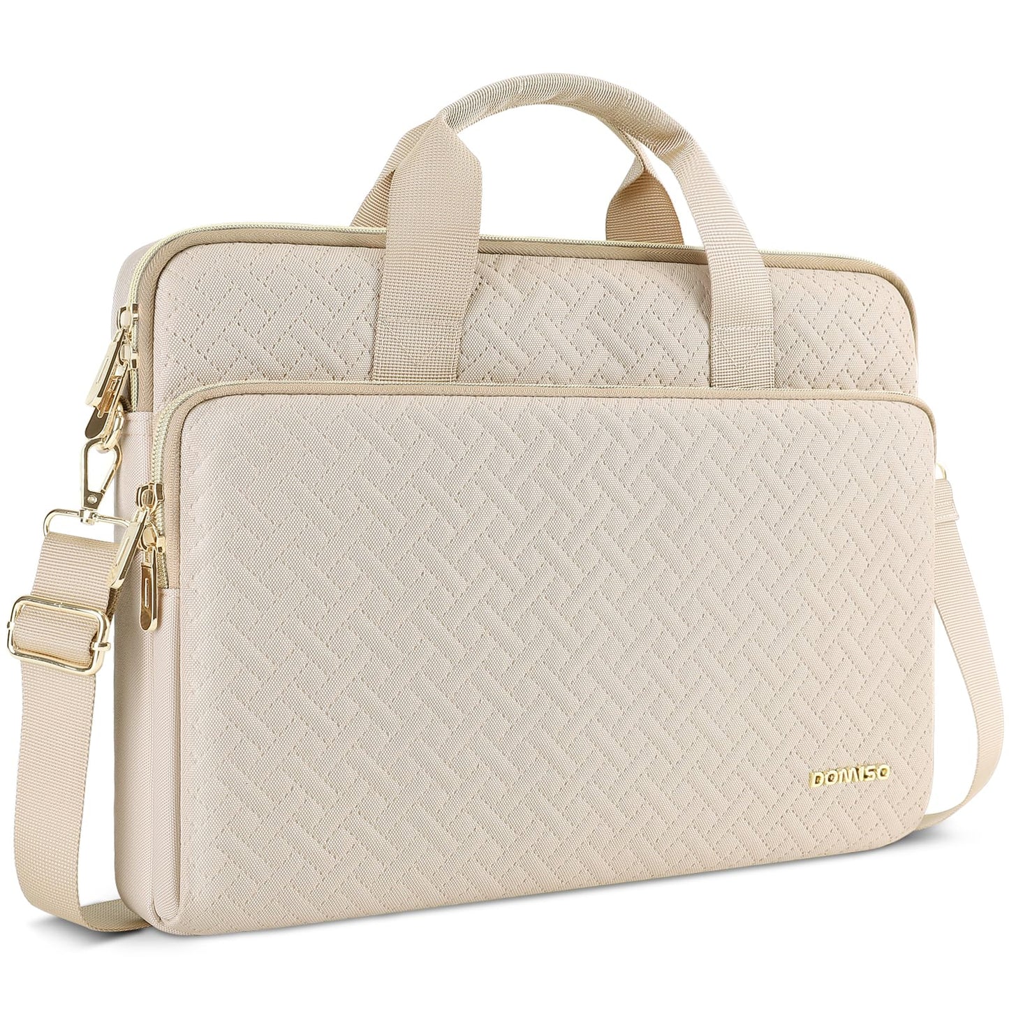 DOMISO 17,3 Zoll Laptoptasche Notebook Tasche Laptop Hülle mit Schultergurten Wasserdicht Prägewerbe mit Goldenem Reißverschluss für HP, Dell, Asus Notebook,Beige