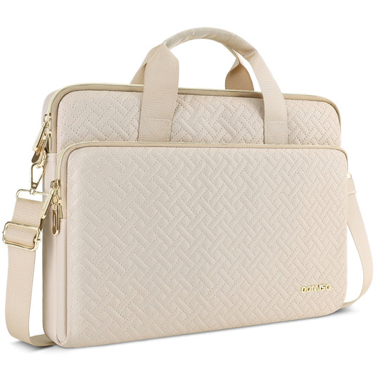 DOMISO 17,3 Zoll Laptoptasche Notebook Tasche Laptop Hülle mit Schultergurten Wasserdicht Prägewerbe mit Goldenem Reißverschluss für HP, Dell, Asus Notebook,Beige