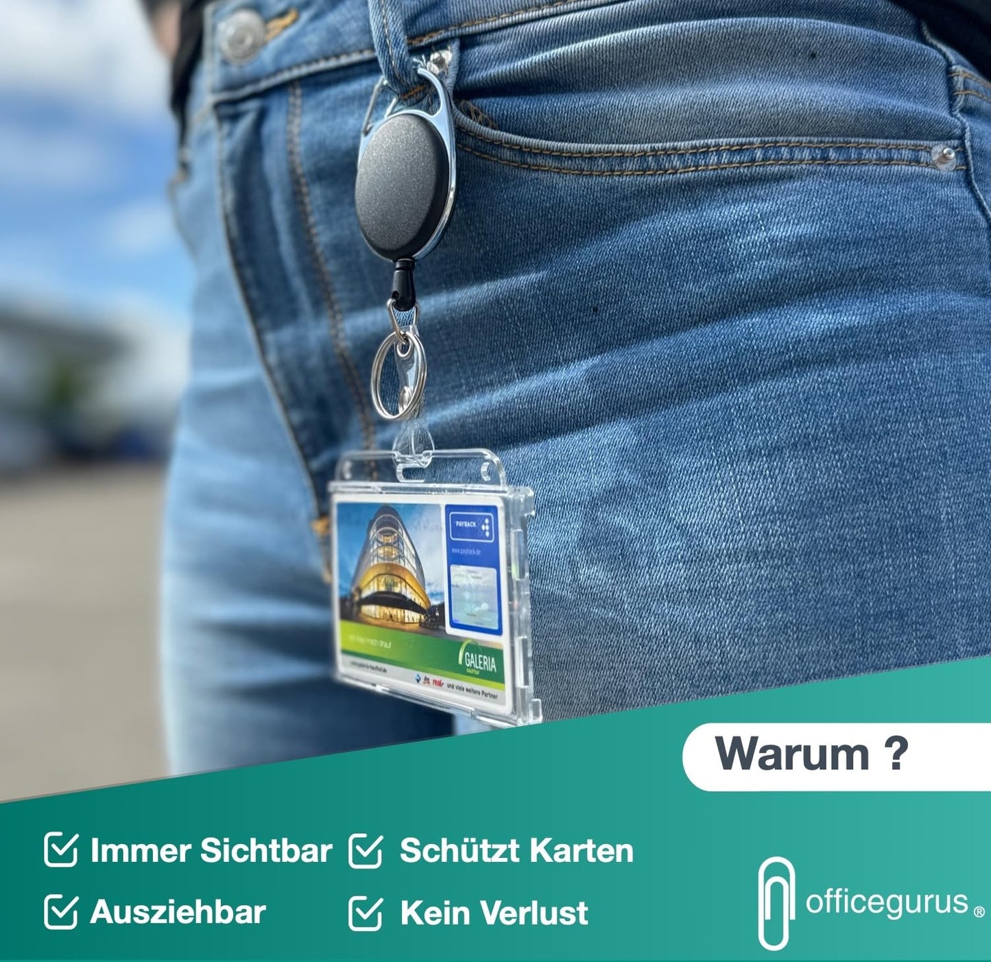 4x Ausweishalter mit einziehbarer Ausweisjojo - ausziehbar Schlüsselanhänger aus Hartplastik - Ausweishülle - Kartenhalter/Zugangskarten mit Clip aus Hartplastik - Card Badge Holder