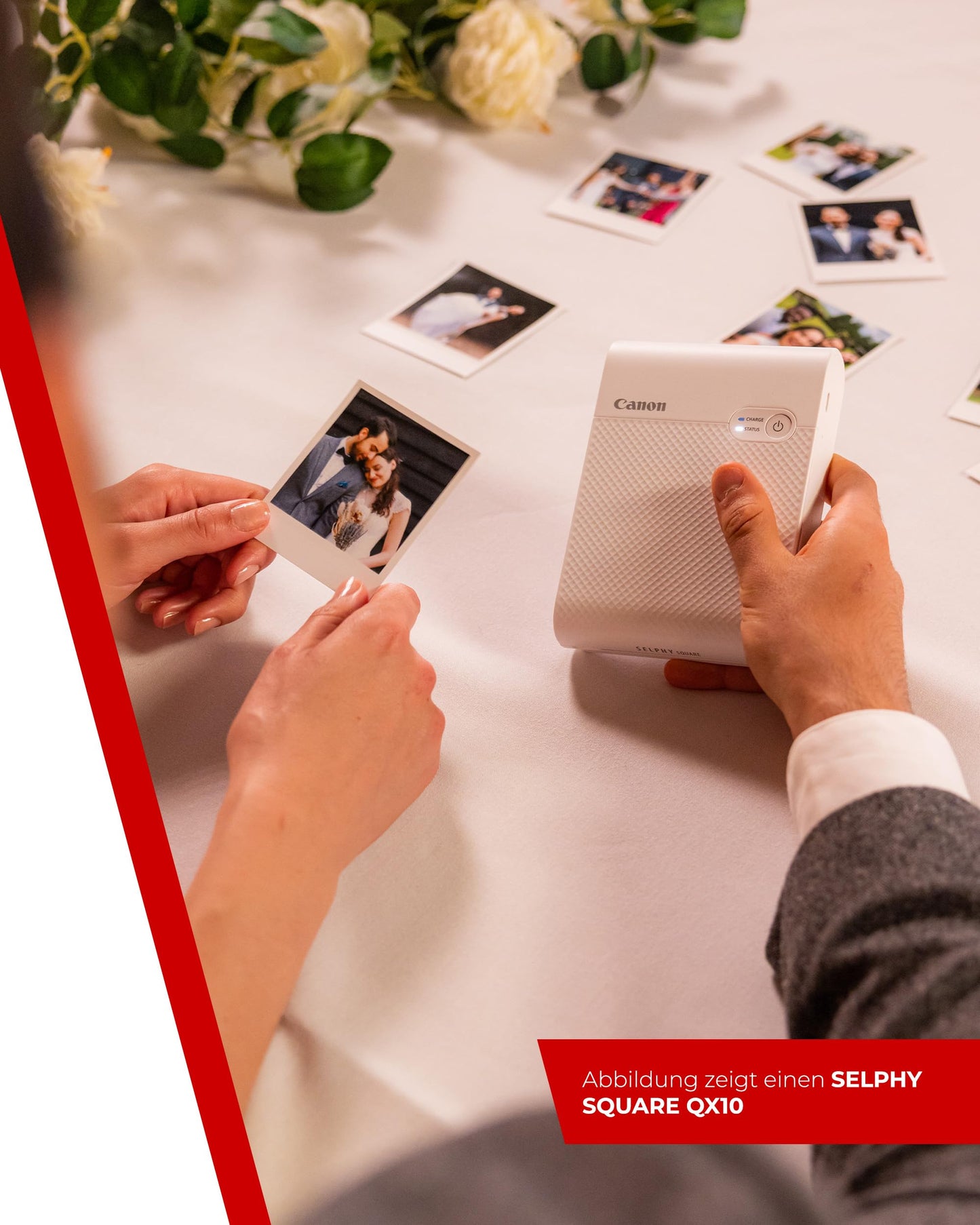 Canon SELPHY SQUARE QX10 Mini Fotodrucker mobil tragbar unterwegs (quadratischer Druck 6,8 x 6,8cm mit Kleberückseite, eingebauter Akku, WLAN, Canon App, Thermosublimation) weiß [+ 3er Druck-Set]