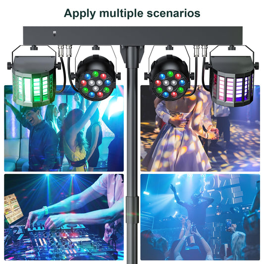 GdjRttk 60W DJ-Lichtset Bühnenlicht mit Ständer und Fernbedienung, Derby RGBW DMX LED Par Scheinwerfer mit Stroboskopeffekt Discolicht für DJ, KTV, Kirchen, Konzerte, Hochzeiten, Halloween