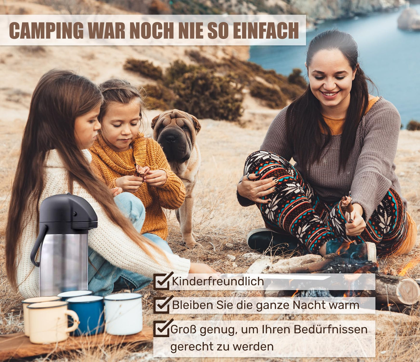 Vondior Airpot Pumpkanne 2,5 liters- Professionelle isolierte Kaffeekaraffe aus Edelstahl, Thermoskanne, Thermos-Getränkespender, Geeignet Für Partygetränke