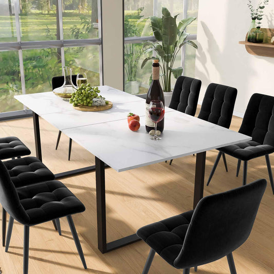 Merax Erweiterbarer Esstisch, Esstisch im Industriestil, rechteckiger Esstisch, Teleskoptisch Kaffee-Freizeittisch, moderner Betonoptik Esstisch, für Heim & Büro, Marmor+Schwarz