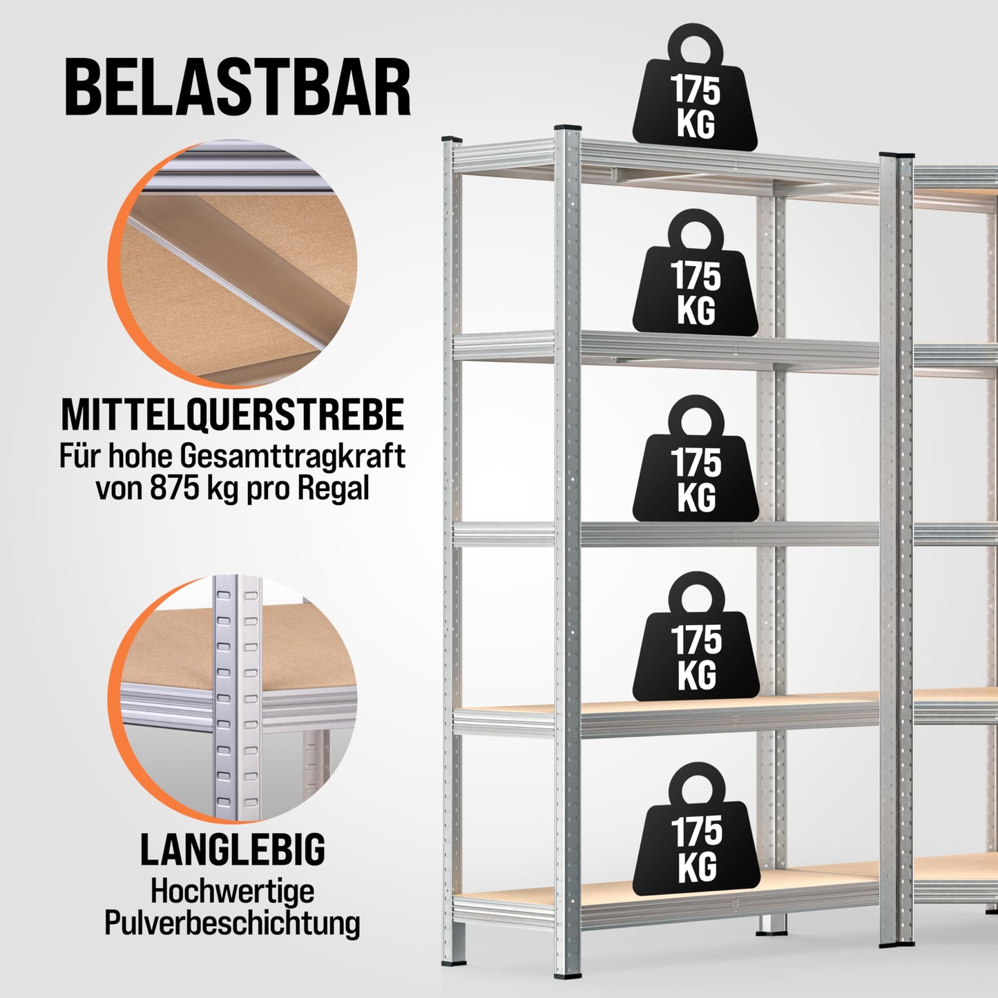 Monzana® 3er Set Schwerlastregal Eckregal 2625 kg 15 MDF-Platten Regal Lagerregal Kellerregal Steckregal Werkstattregal