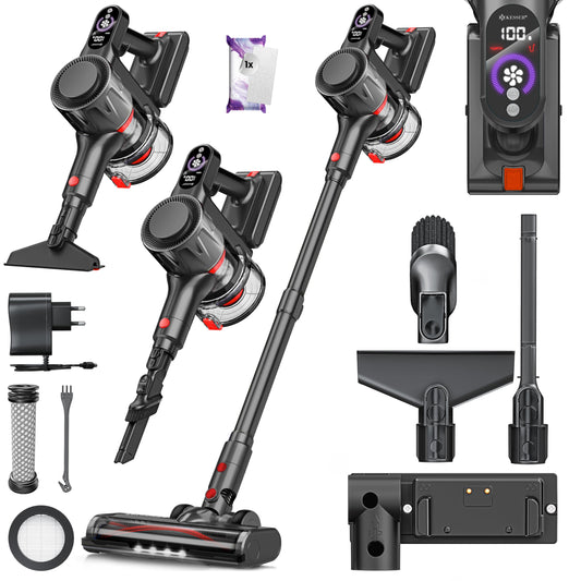 KESSER® Akku-Staubsauger 2in1 | Handstaubsauger ohne Beutel mit HEPA-Filter | Akkusauger bis 45 Min. Laufzeit + Fugendüse & Staubbürste | LED-Licht XL Staubbehälter für Hartböden Teppich Tierhaare