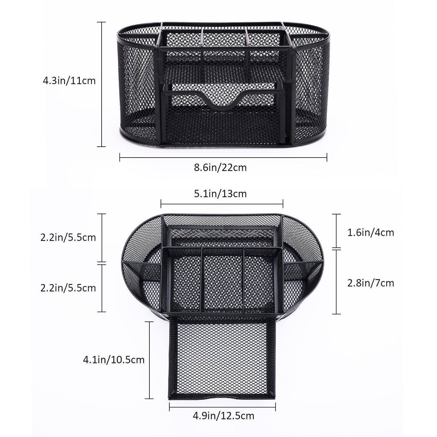 Schreibtisch Organizer, Mesh Metall Büro-Organizer mit Schublade und Stifthalter, 9 Sortierfächer für Stifte, Hefter, Ordnerklammern, Haftnotizen, Platzsparendes Desk Organizer Stifte Organizer