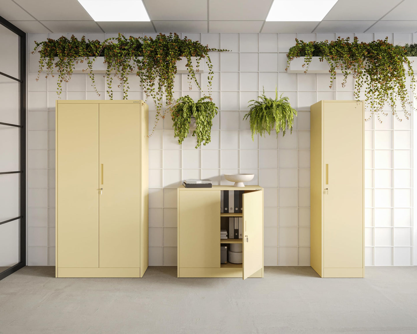 Jan Nowak Aktenschrank C001 Büroschrank Metallschrank Stahlschrank Aufbewahrungsschrank Pulverbeschichtet 4 Verstellbare Fachböden Abschließbar 185 cm x 90 cm x 40 cm (Beige)