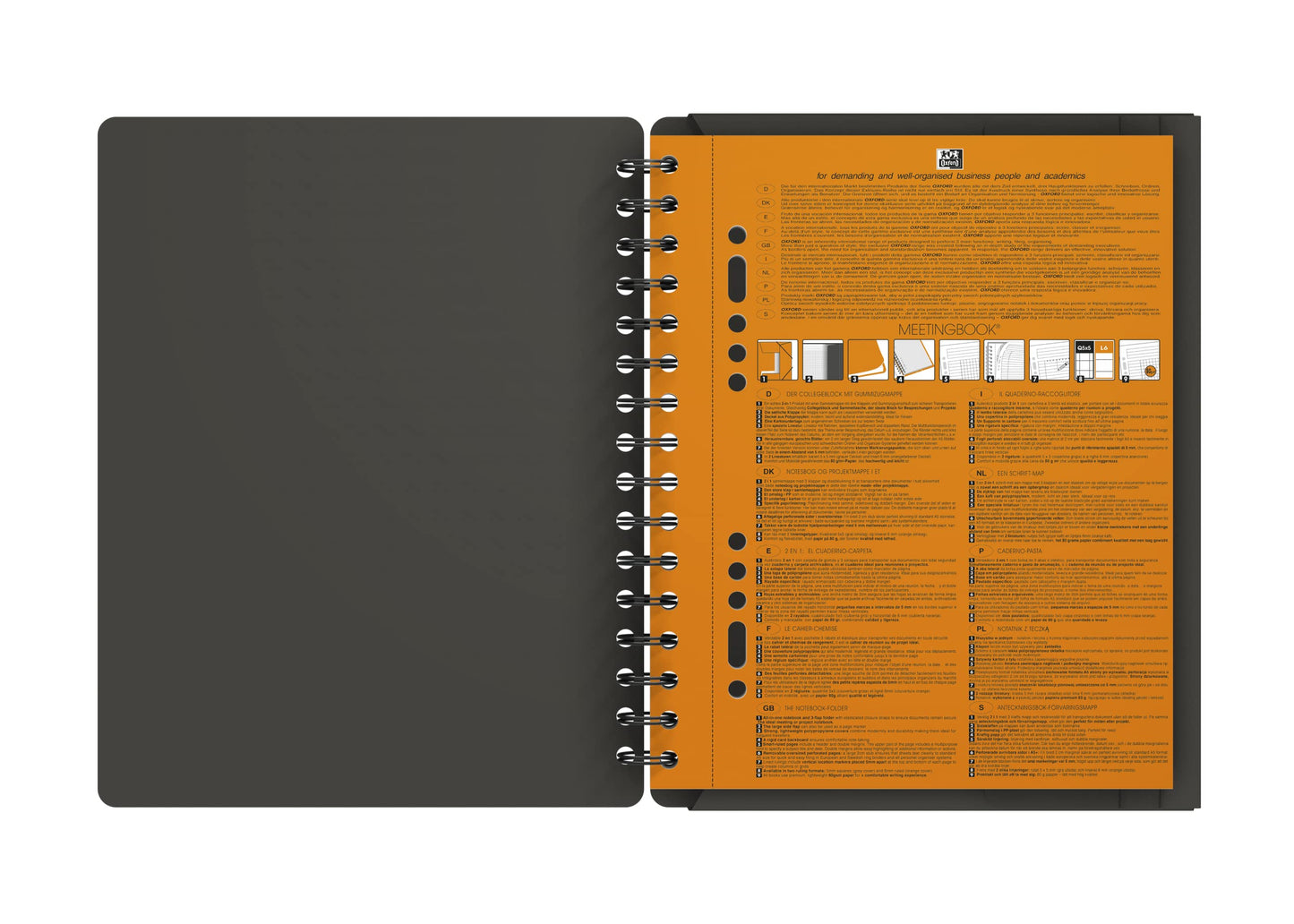 Oxford Meetingbook International A5, kariert 160 Seiten, mit Gummizugmappe und 3 Einschlagklappen
