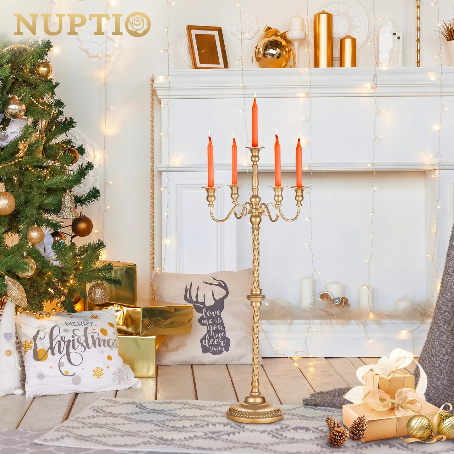 Nuptio Kandelaber Kerzenständer 5 Armig: 88cm Satz von 2 Kerzen Ständer Halter hoch, Gold Metall Kandelaber Kerzenhalter Retro für Home Hochzeit Weihnachten Halloween Geburtstag Jahrestag