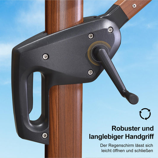 PURPLE LEAF Alu Holzoptik Ampelschirm Rechteckig 300 x 400 cm Rechteckig Sonnenschirm Groß 360° Drehbar Doppeldach Gartenschirm mit Kurbel Doppeldach, Beige