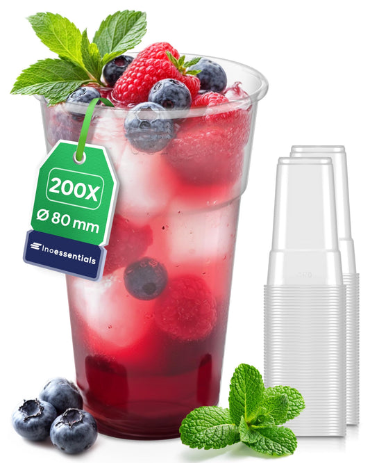Inoverse 200 Stück Plastikbecher Trinkbecher, 0,3 L Transparent Ausschankbecher, Partybecher Kunststoff, Plastik Becher, Partygeschirr, Bierbecher, Wasserbecher