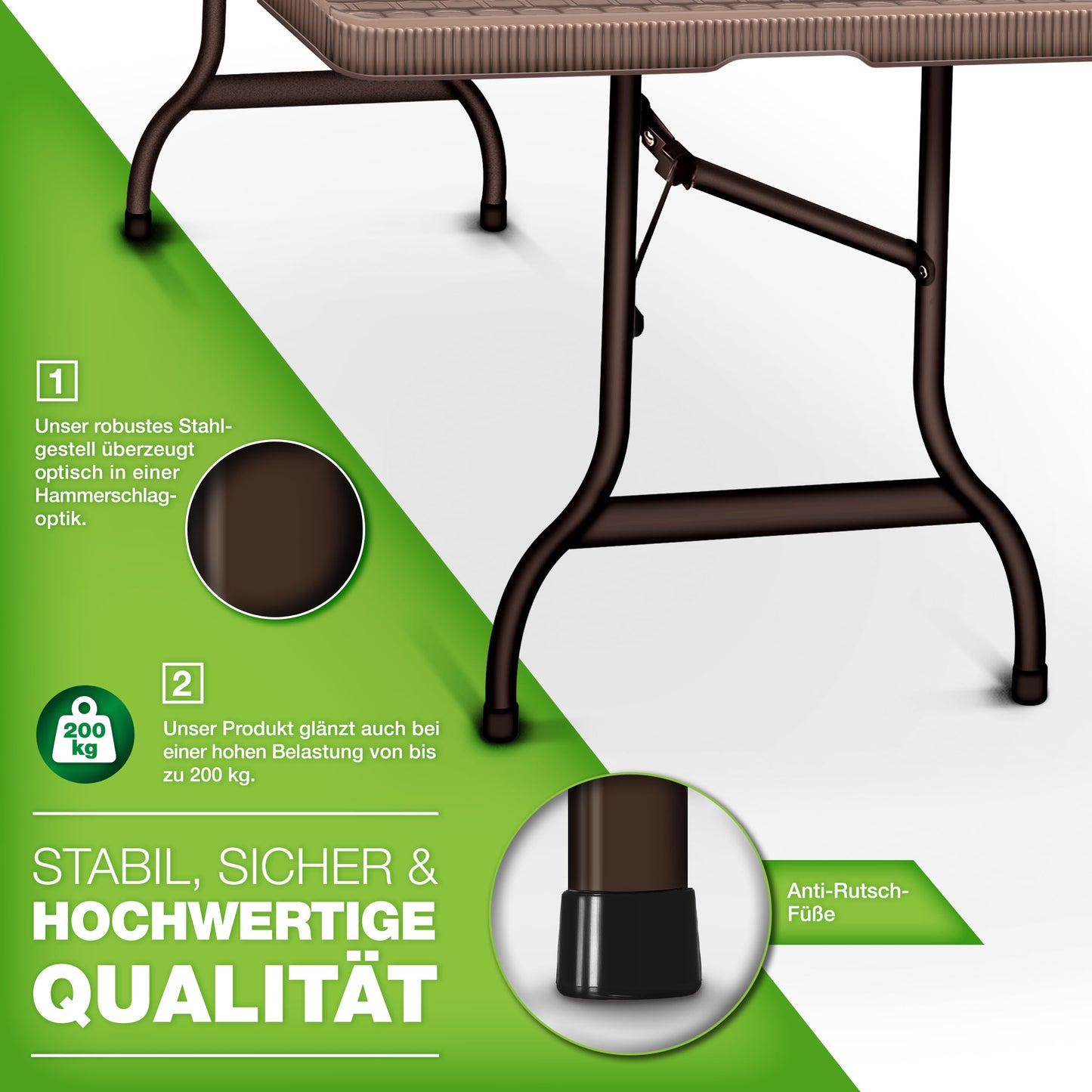 tillvex Gartentisch klappbar Rattan Optik 180x75cm | Buffettisch mit Tragegriff | Klapptisch für Garten Terrasse und Balkon | Campingtisch 6 Personen