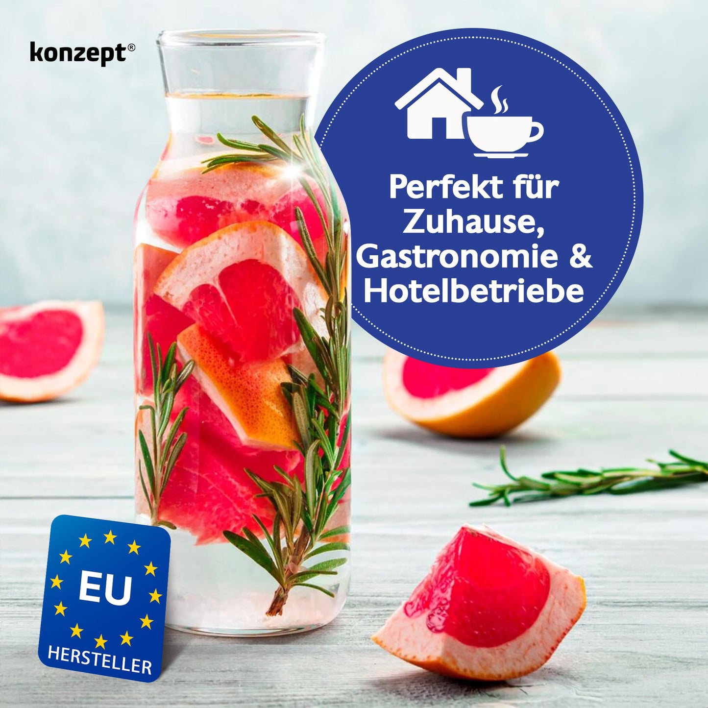 KONZEPT Wasserkaraffe ohne Deckel, Glaskaraffe 1 liter, Karaffe ideal für Wasser, Saft, Wein, Limonade, Coctails und Milch