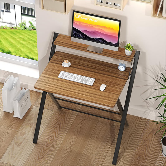 GreenForest Schreibtisch Klappbar für Kleine Räume, Klappbarer Schreibtisch mit Regal, Keine Montage Erforderlich Schreibtisch Klappbar, Home Office Schreibtisch Schmal, Große Größe, Braun