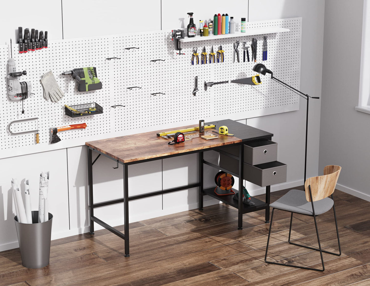 HOMIDEC Schreibtisch, Computertisch mit 2 Schubladen, Bürotisch Schreibtisch Holz Officetisch fürs Büro, Wohnzimmer, Home, Office, 120 x 50 x75cm