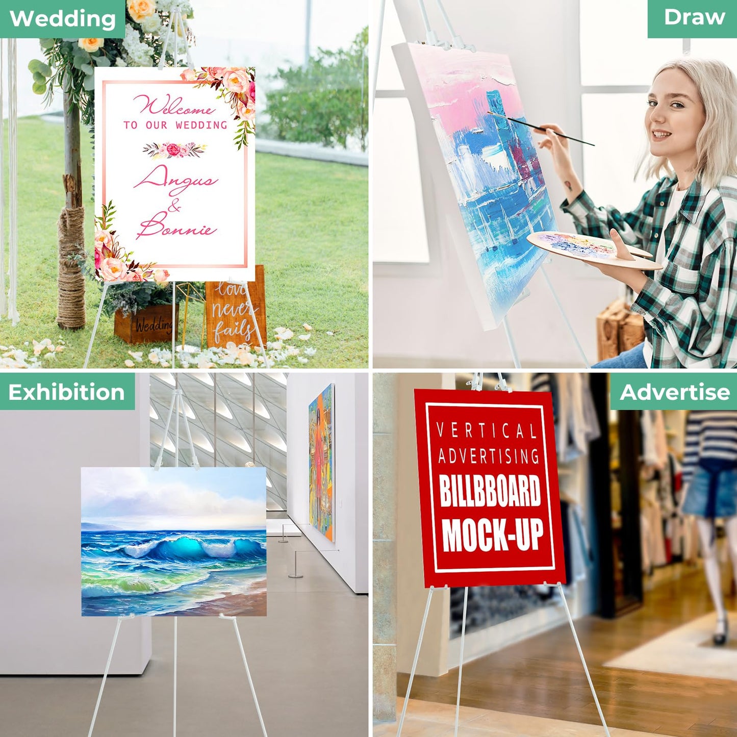 Portable Künstler Staffelei Stand: Ohuhu 160cm Weiß Verstellbares Stativ Tisch Kunst Leinwand Malerei Display - Leicht klappbare Studio Teleskop Boden Staffeleien für Hochzeit Poster Innen Außen