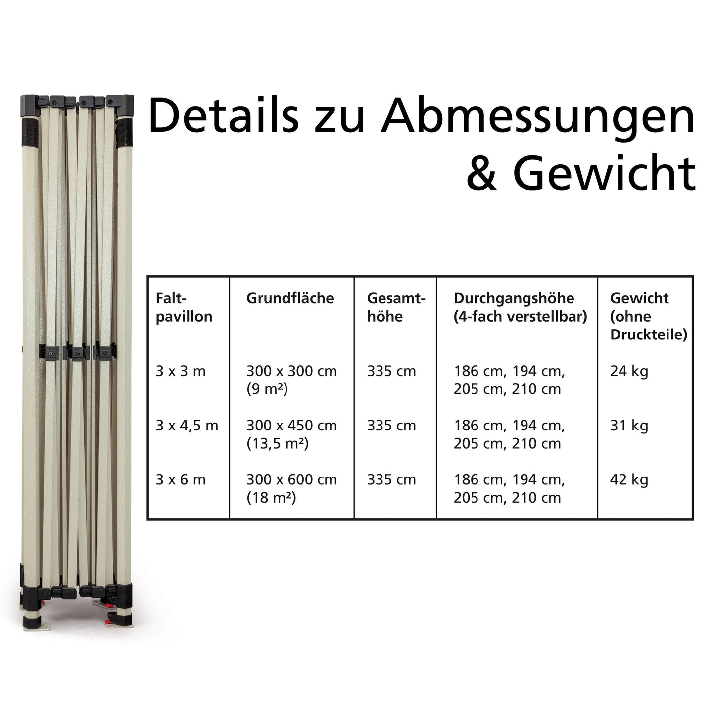 Vispronet Profi Faltpavillon Basic 3x3 m in Grün, Stahl-Scherengitter, 4 Seitenteile - Davon 1 Wand mit Tür & Fenster (weitere Farben & Größen)