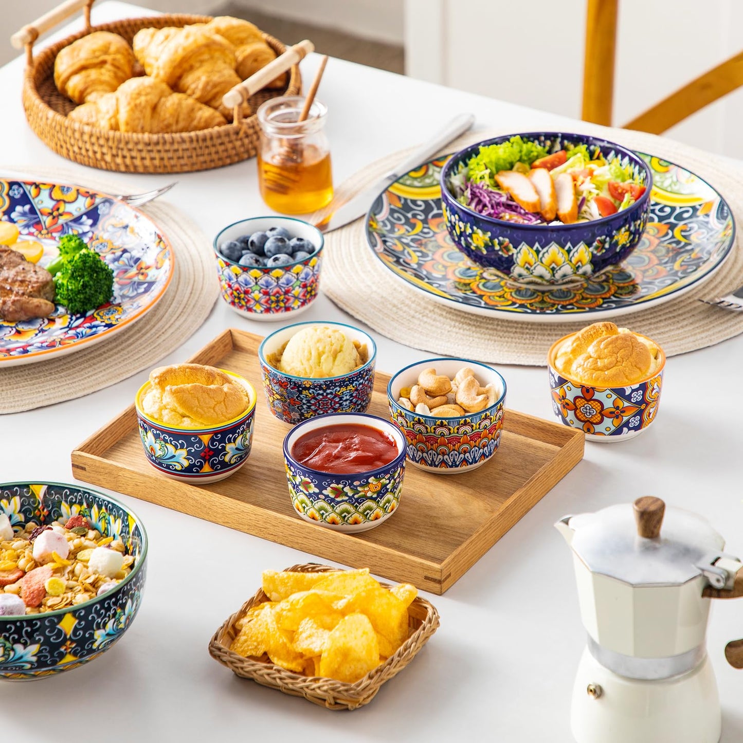 vancasso Serie SIMI, Souffle Förmchen zum Backen 6er Set, 120ml Creme Brulee Schälchen, Souffleeförmchen Backofenfest, Ofenfeste Creme Brulee Schalen, Vibrant Bohemian Mini Auflaufform