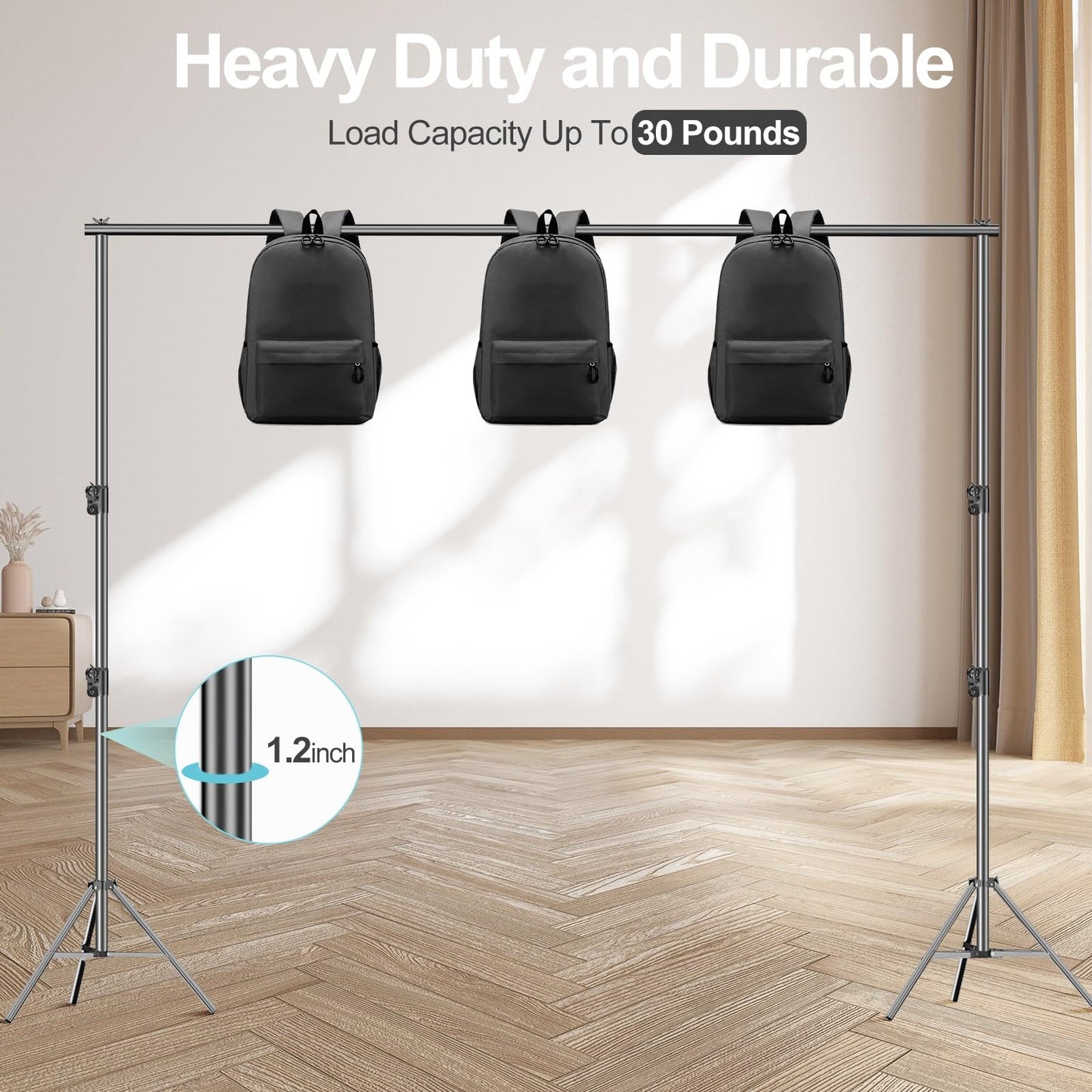 EMART Foto Hintergrund Ständer 2,8x3m, Hintergrundsystem Stabiles Belastbar bis 13,6kg mit 2 Klemmen, Background Stand für Fotostudio Greenscreen, Hintergrundkarton, Projector Screen