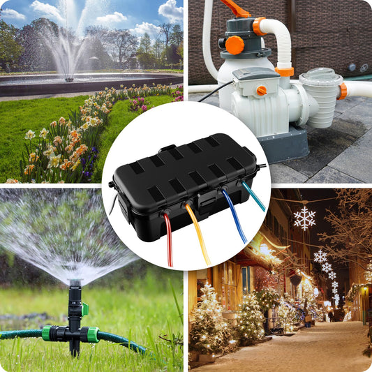 RESTMO Medium wasserdichte Kabelbox für den Außenbereich, IP54 wasserdicht, Wetterfeste Kabelbox, Ideal zum Schutz von Verlängerungskabeln, Steckdosenleisten und Winkelsteckern(29cm×13,2cm×10)-Schwarz