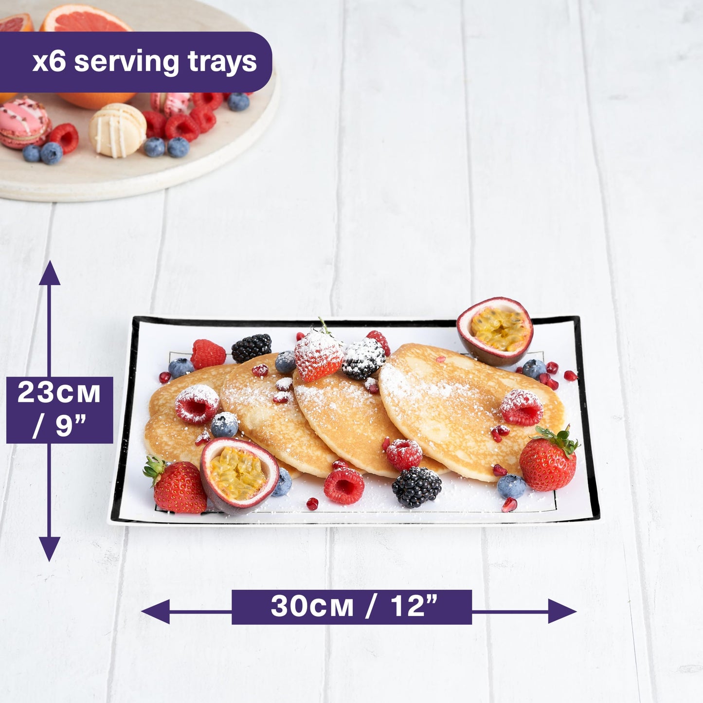 MATANA 6 Weiße Plastik Servierplatten mit Schwarzem Rand für Vorspeisen & Fingerfood - Catering, Buffets, Geburtstage, Hochzeiten & Partys - 30x22cm