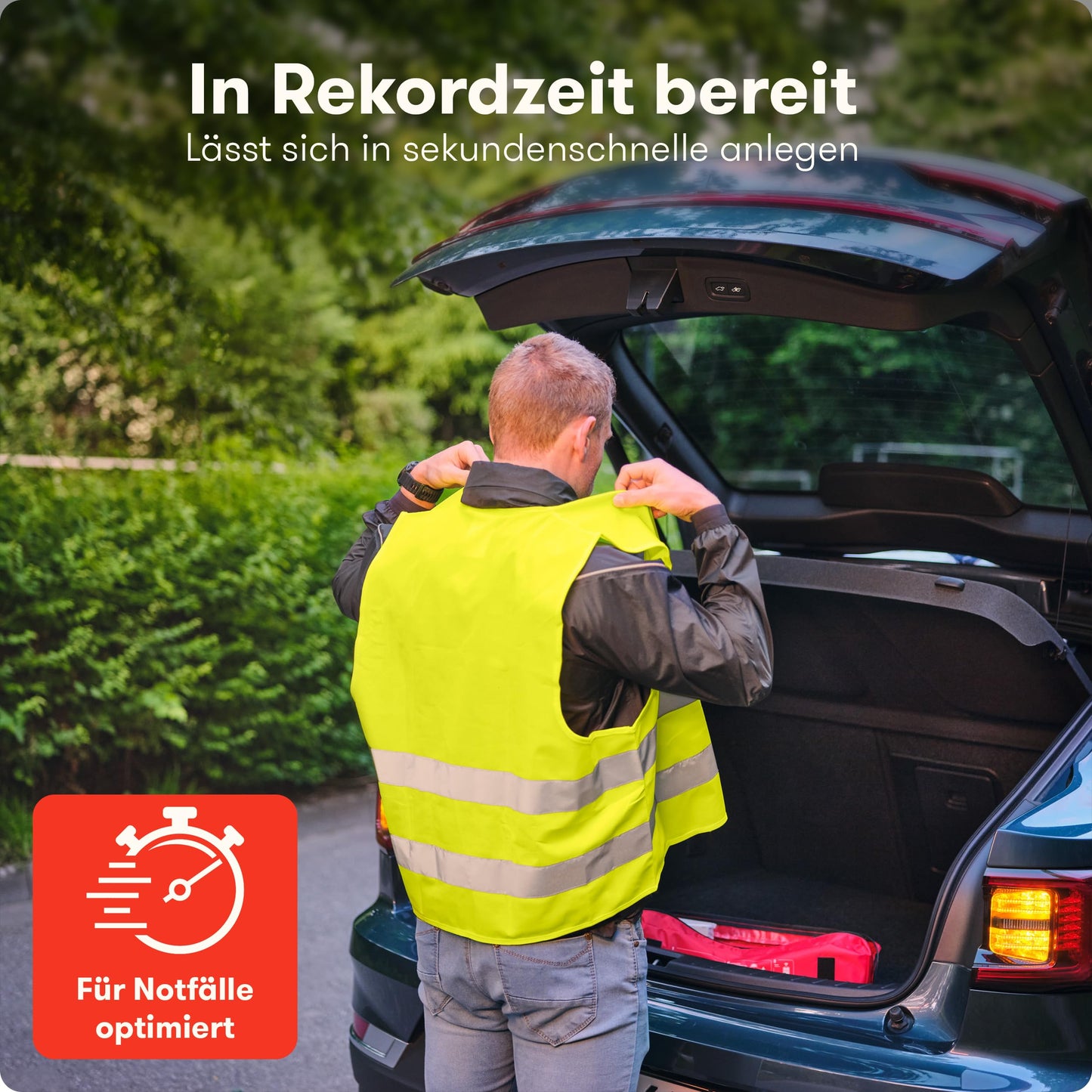 PURAHELP Warnwesten Auto 5er 4+1 Set Europaweit gültig nach EN ISO 20471 - Reflektierende Warnweste Auto inkl. Kinderweste - Sicherheitsweste Auto Warnweste Gelb - Warnschutzweste Sicherheitswesten