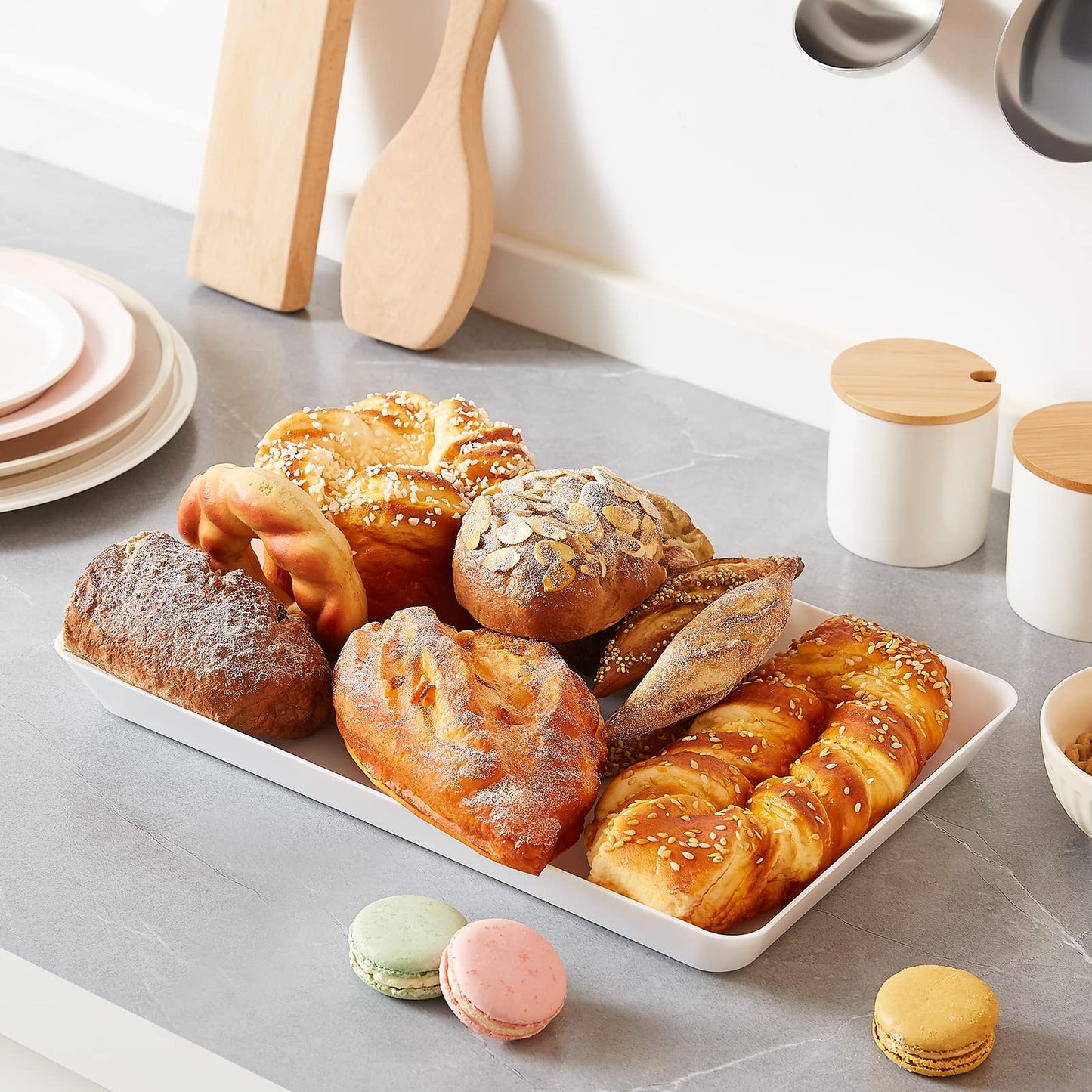 Lifewit Kunststoff Serviertablett, 36,7 x 24 cm, Großes Tablett, 6er-Set, BPA-frei, Wiederverwendbar, Servierplatte für Buffets, Feiern, Picknicks, Frühstück und Snacks, Weiß
