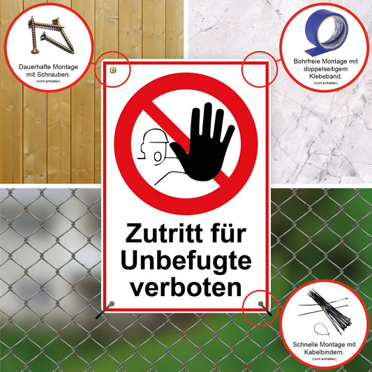 Zutritt für Unbefugte verboten Schild 20 x 30 cm aus stabiler PVC Hartschaumplatte 3mm mit UV-Schutz von STROBO