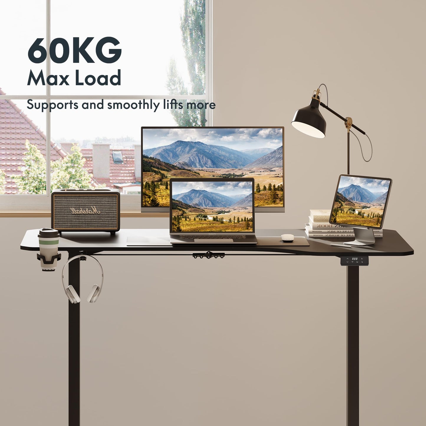 SANODESK L-förmiger Höhenverstellbarer Schreibtisch Elektrisch, 160 x 75 cm mit Speicherfunktion und Haken, Schwarz für Homeoffice
