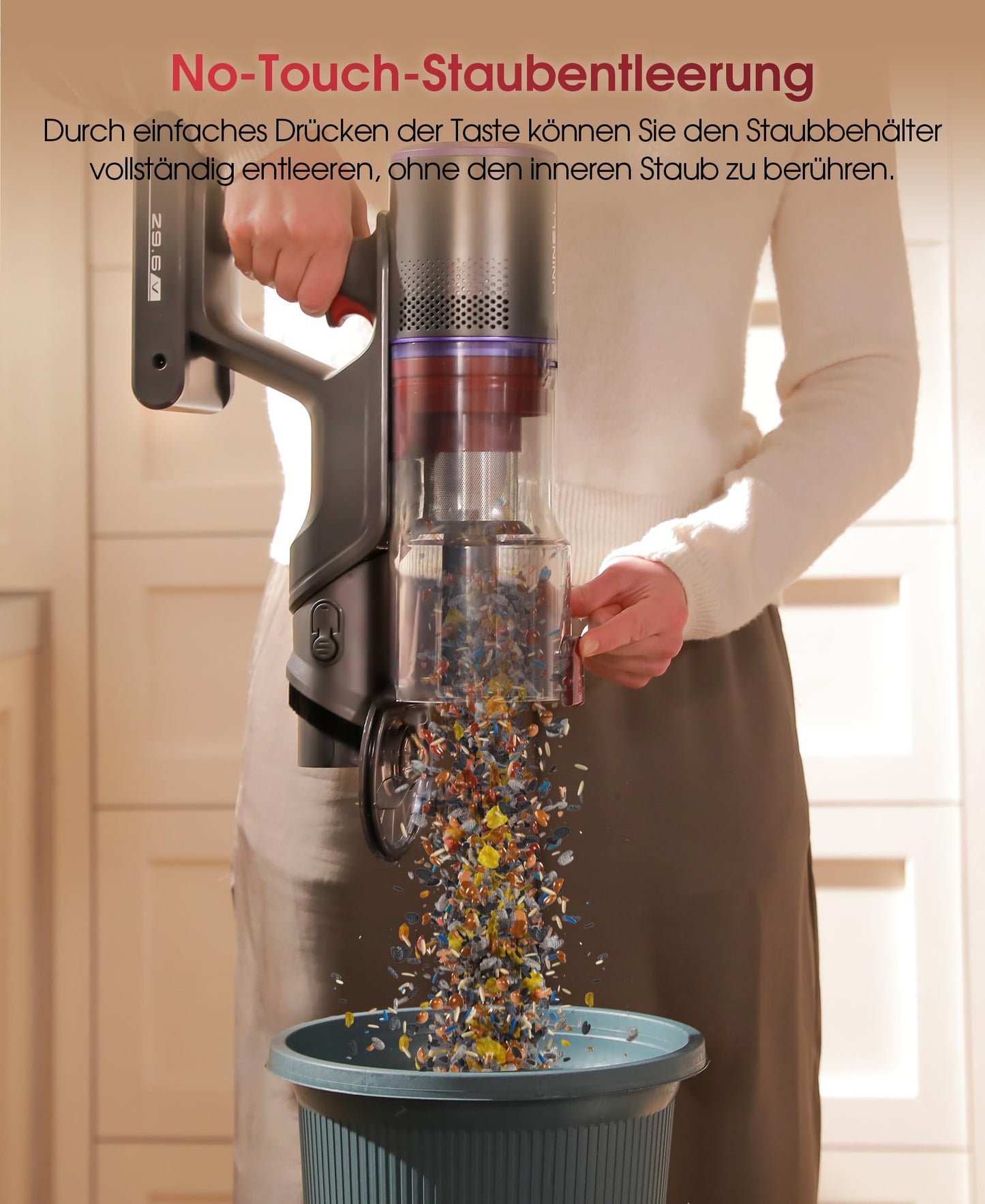 UNINELL HOME Akku Staubsauger,48000Pa/550W/65Mins Staubsauger Kabellos mit Selbststehende,1.6L Akkustaubsauger mit Anti-Tangle-Bürste,LED Touchscreen,Super Leise für Hartböden Teppiche Tierhaare Auto
