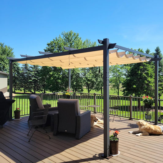 PURPLE LEAF Pergola Aluminium, 3.3 x 4 m Wasserdicht Stabil Winterfest Terassenüberdachung, Gartenpavillon mit Sonnenschutz Überdachung, Beige