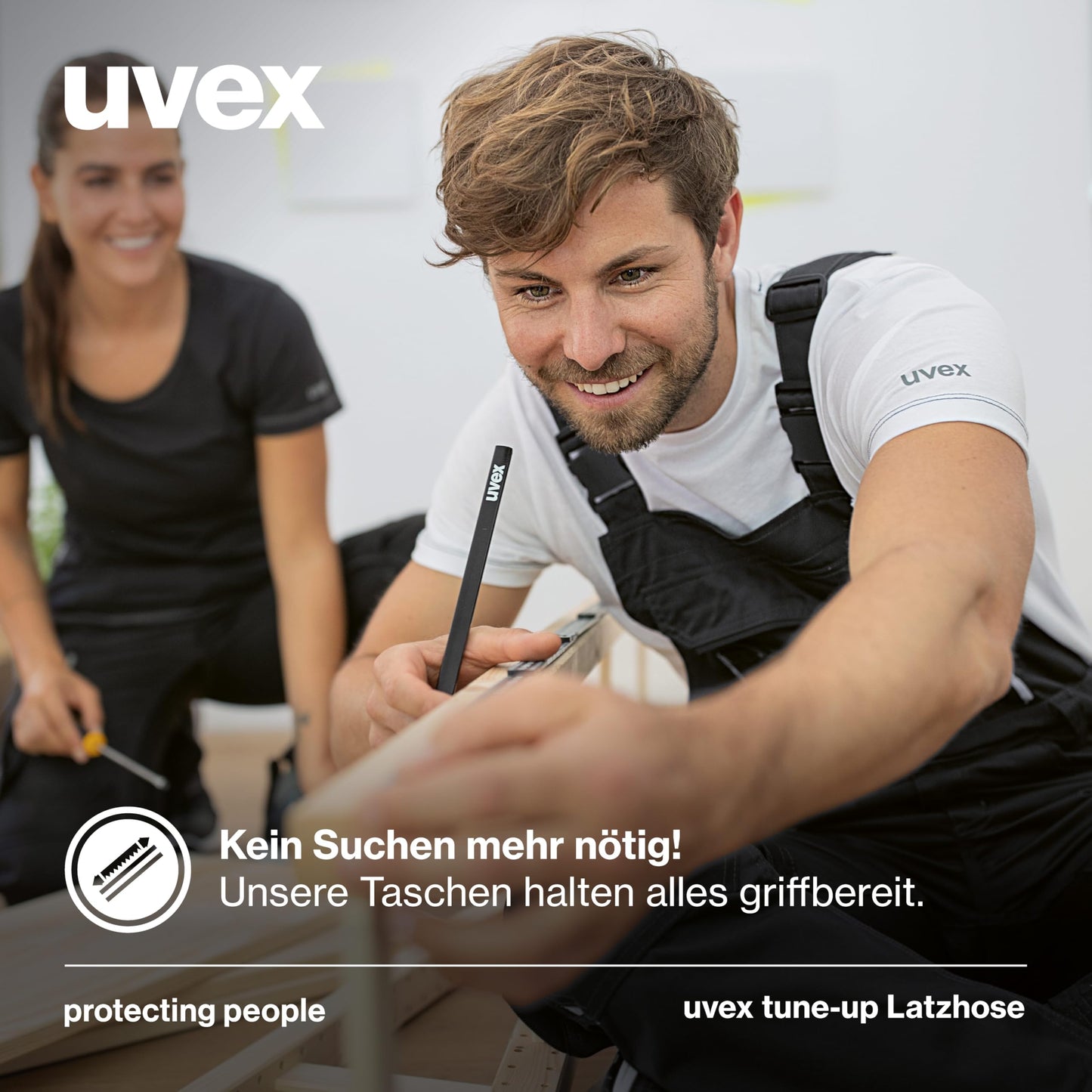 Uvex Tune-up Männer-Cargohose - Latz-Bundhose für die Arbeit - Schwarz - 52