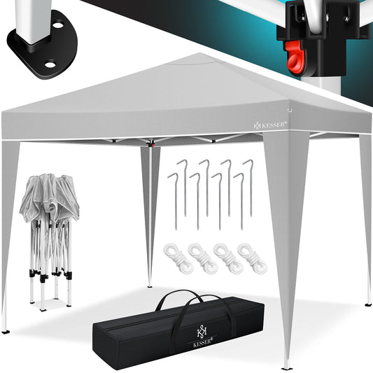 KESSER® Pavillon 3x3m | wasserdicht | inkl. Tasche | Pop-Up Klicksystem | UV-Schutz 50+ | Faltpavillon | Gartenzelt | Partyzelt | Metall-Verstrebungen | Grau
