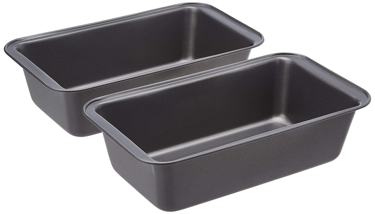 Amazon Basics Rechteckig Brotbackform, 2er-Pack, antihaftbeschichtet, Karbonstahl, Grau, 27x15x7 cm