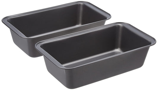 Amazon Basics Rechteckig Brotbackform, 2er-Pack, antihaftbeschichtet, Karbonstahl, Grau, 27x15x7 cm