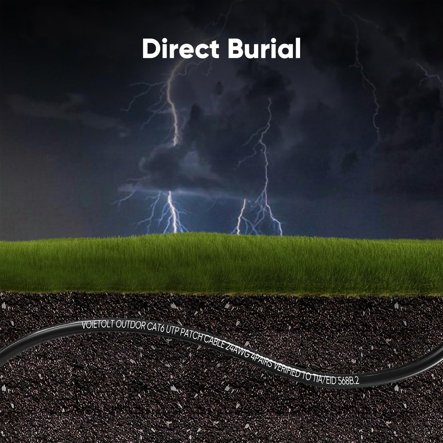 VOIETOLT Outdoor Cat 6 LAN Kabel 30meter, Außen Wasserdicht Direct Burial LLDPE UV Mantel - 24AWG 10Gbps Hochgeschwindigkeits Gigabit Ethernet Netzwerkkabel - CCA, UTP mit 20 Kabelbindern