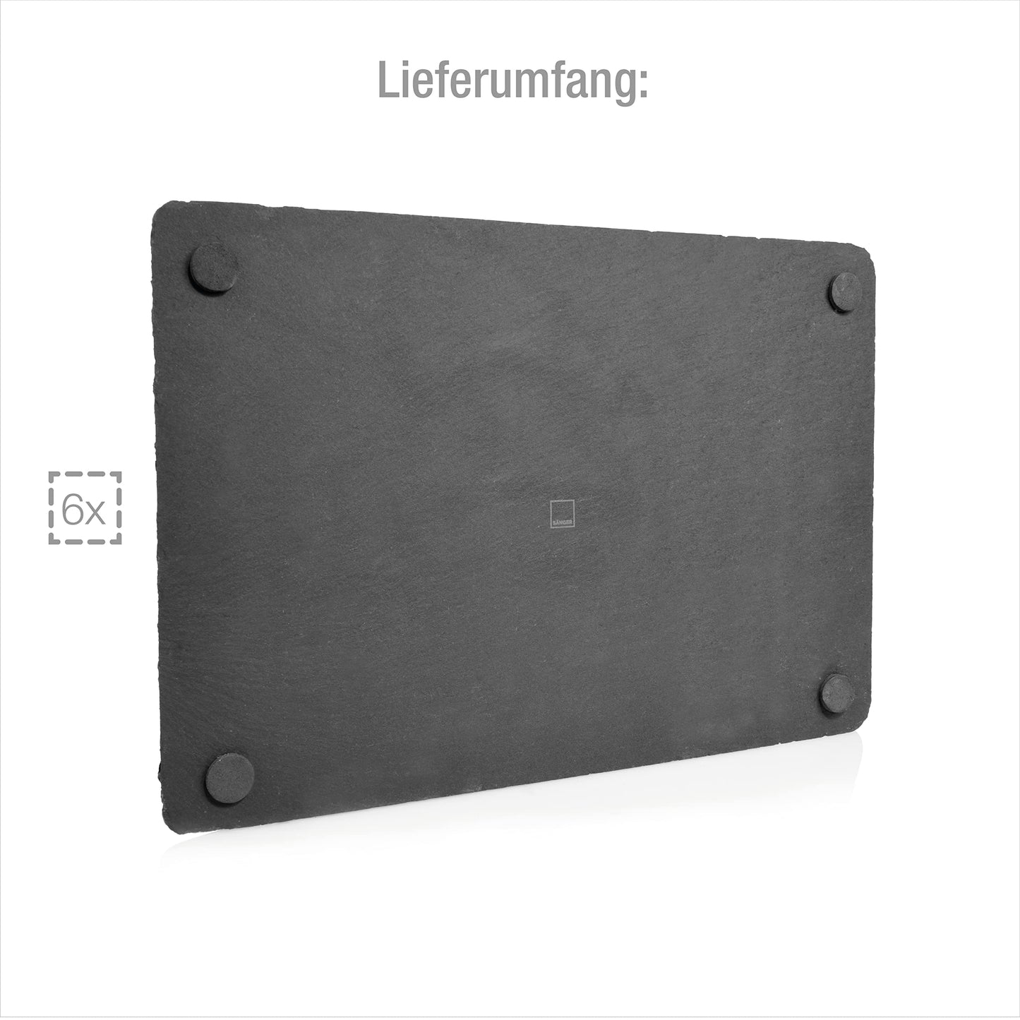 Sänger | Schieferplatte im 6er Set, Teller Set eckig, Servierplatte rutschfest, Deko Tablett, Sushi Set aus Schiefer, Kuchenplatte, Dessertteller, Servierteller, Sushi Geschirr | 22 x 16 cm