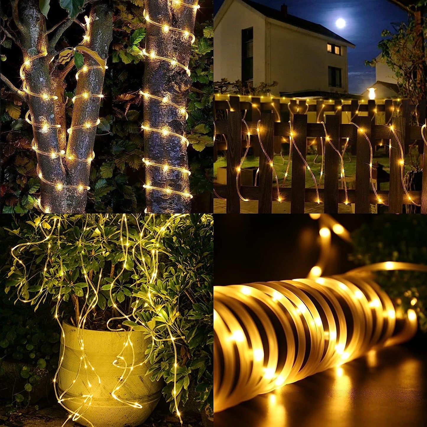 JIMACRO Outdoor Solar LED Lichtschlauch, IP65 Wasserdicht Solar Lichterkette Außen 12m 100LEDs Solar Deko Lichter mit 8 Beleuchtungsmodi für Garten Baum Party Weihnachtsdekoration