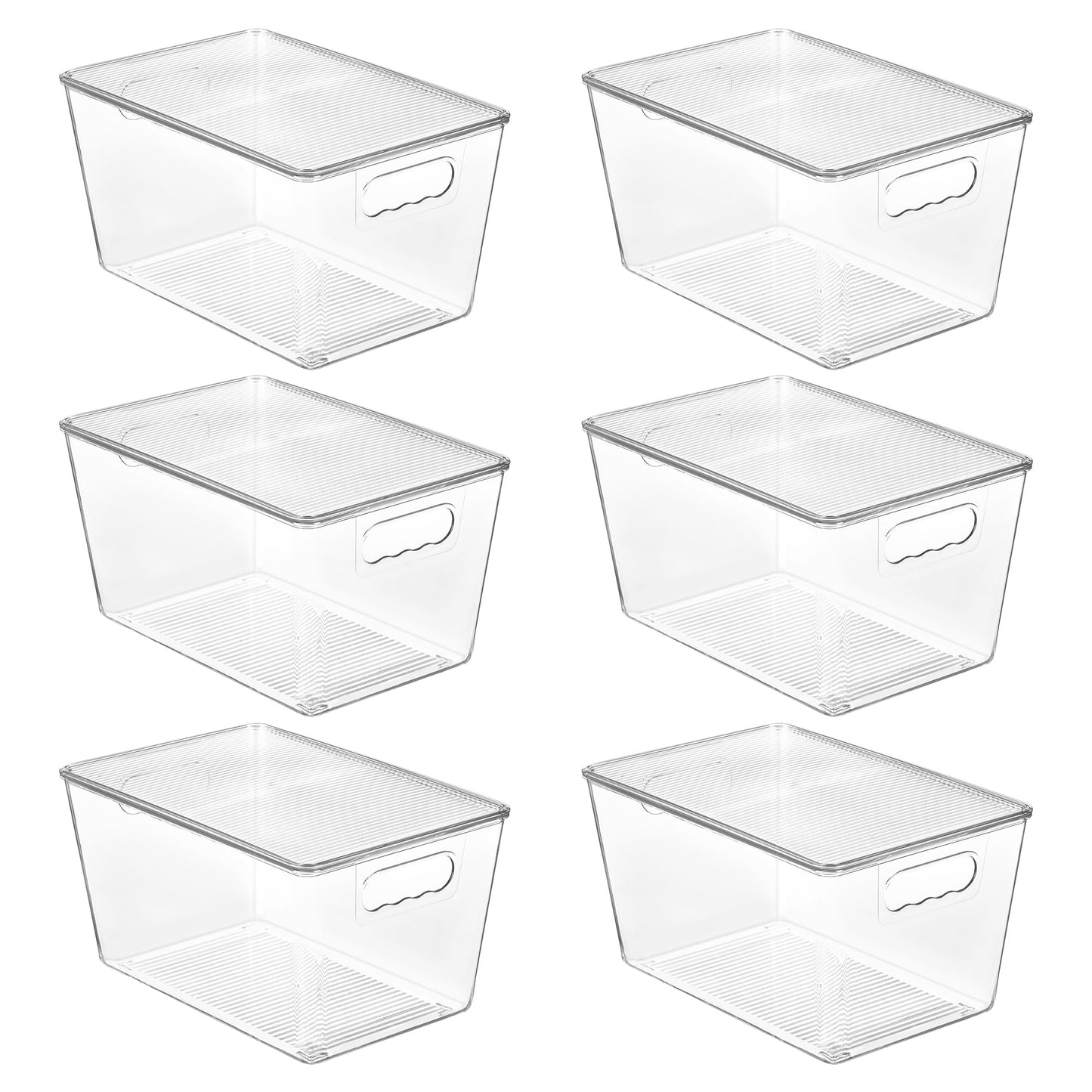 Vtopmart 6 Stück Aufbewahrungsboxen mit Deckel, stapelbare Kunststoffboxen zur küche aufbewahrung & Organisation, perfekt für Bad, Schrank, Küche, Kühlschrank, Schrankorganisation（L）