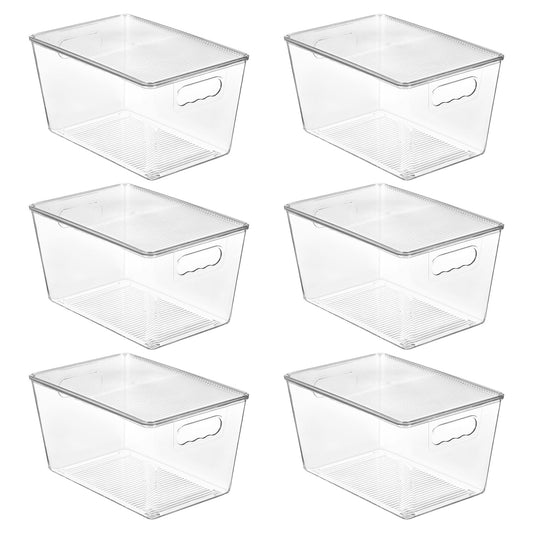 Vtopmart 6 Stück Aufbewahrungsboxen mit Deckel, stapelbare Kunststoffboxen zur küche aufbewahrung & Organisation, perfekt für Bad, Schrank, Küche, Kühlschrank, Schrankorganisation(L)