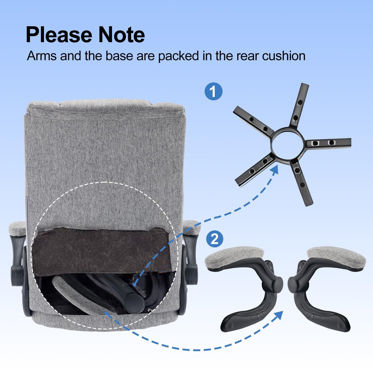 LIYURUI Bürostuhl Ergonomischer 150KG Belastbarkeit Chefsessel Stoff Flip-up Armlehnen/110° Schaukeln Chefsessel mit Hoher Rückenlehne und Breitem Sitz Schreibtischstuhl, Grau