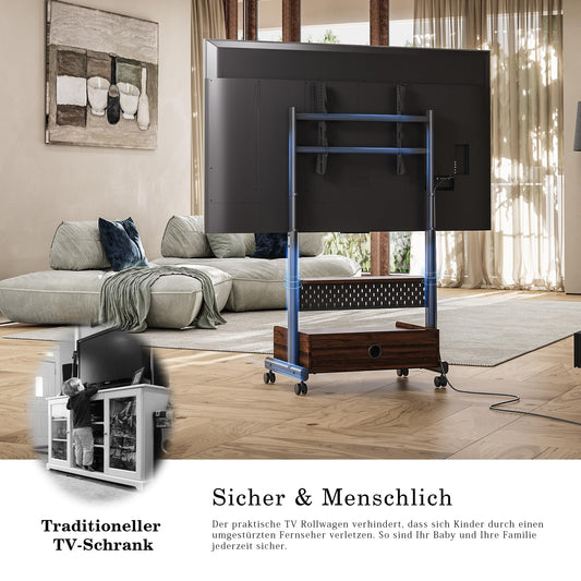 FITUEYES TV Ständer Rollbar Fernsehständer mit Rollen Bodenständer TV Rollwagen für 40-85 Zoll Fernseher höhenverstellbar hoch Max 60KG VESA 600x400 mm